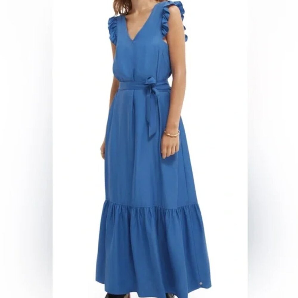 Scotch & Soda Blue Ruffle V-Neck Dress M (flawed gem)